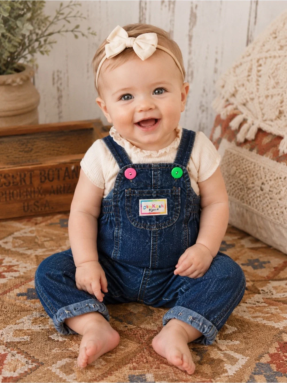 OshKosh B'gosh Vintage 90’s Rainbow Stitching Blue Denim Vestbak Bib‎ Overalls